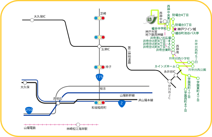 通園バスコースマップ：学園東町出発コース