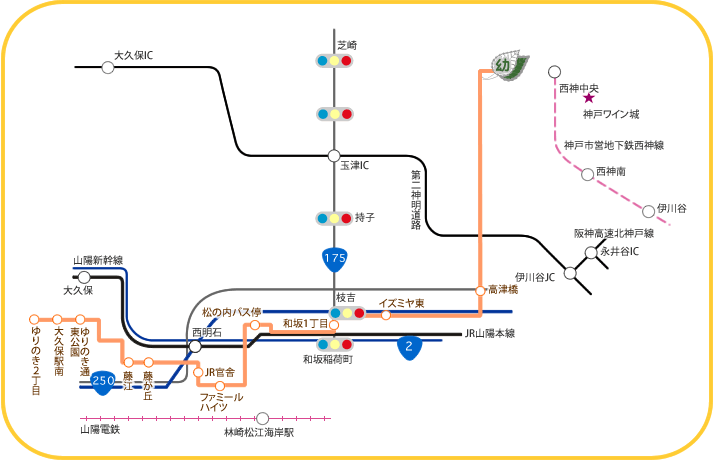 通園バスコースマップ：ゆりのき2丁目出発コース
